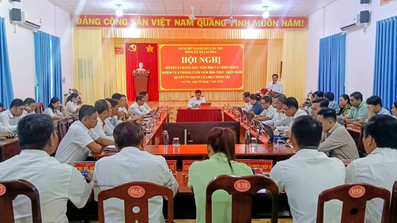 Toàn cảnh hội nghị sơ kết NQ 57-NQ/TW 6 tháng đầu năm 2026 tại xã Lai Hòa