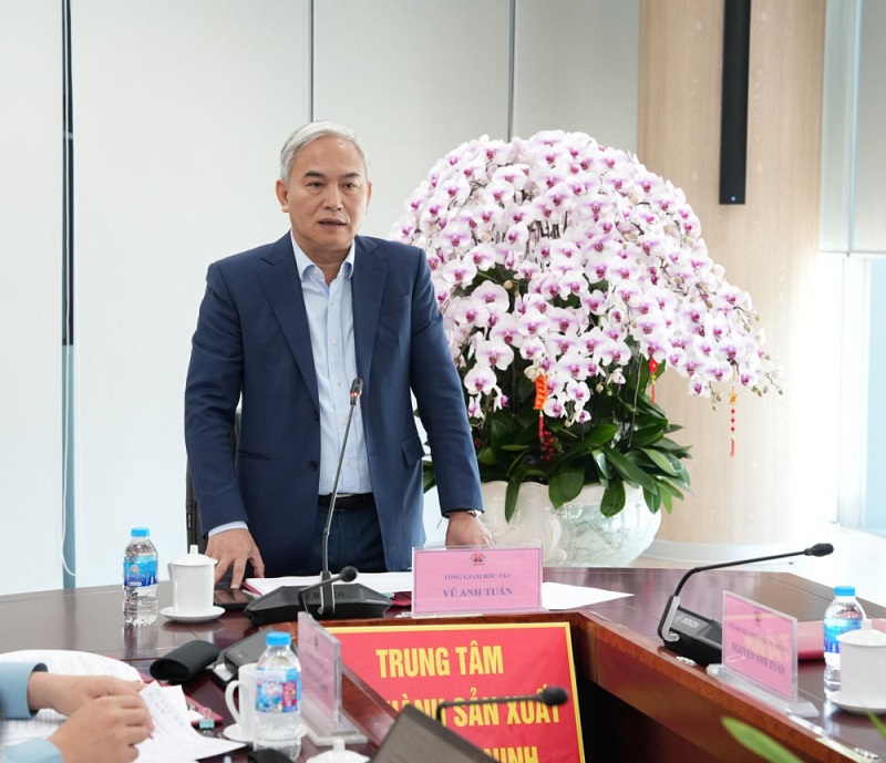 Tổng giám đốc Tập đoàn Vũ Anh Tuấn phát biểu chỉ đạo đẩy mạnh CGH, TĐH, chuyển đổi số trong sản xuất hầm lò giai đoạn 2026-2030